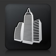 Black Square Button with Buildings Icon N3