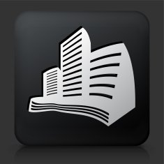 Black Square Button with Buildings Icon N5