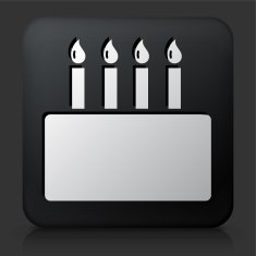 Black Square Button with Birthday Cake Icon