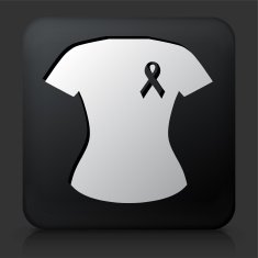 Black Square Button with Breast Cancer Support Ribbon Shirt