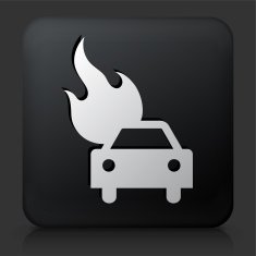 Black Square Button with Car on Fire Icon