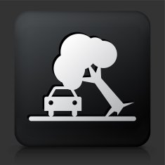 Black Square Button with Tree on Car Accident Icon