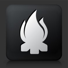 Black Square Button with Camp Fire Icon