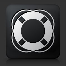 Black Square Button with Life Saver Icon N2