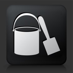 Black Square Button with Sand Bucket & Shovel