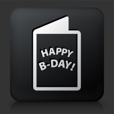 Black Square Button with Birthday Card Icon