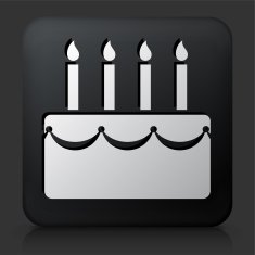 Black Square Button with Birthday Cake Icon N2