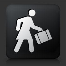 Black Square Button with Businesswoman Traveling