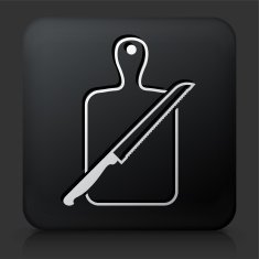 Black Square Button with Cutting Board Knife Icon