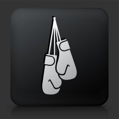 Black Square Button with Boxing Gloves Icon