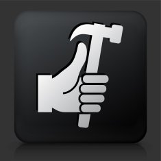 Black Square Button with Holding Hammer Icon