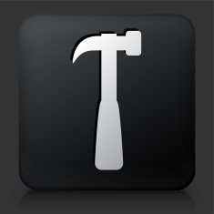 Black Square Button with Blacksmith Hammer Icon