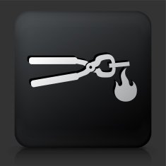 Black Square Button with Tongs Heating Metal Icon