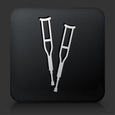 Black Square Button with Crutches Icon