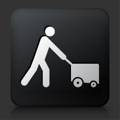 Black Square Button with Pushing Cart Icon