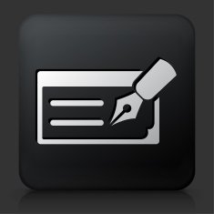 Black Square Button with Writting Check Icon
