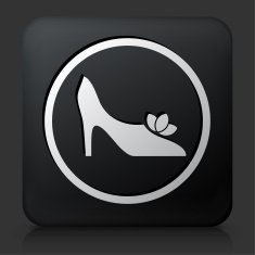 Black Square Button with Heel Shoes Icon