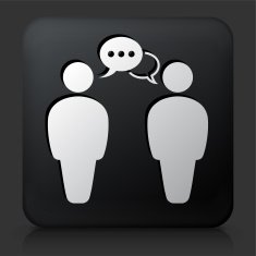 Black Square Button with Communicating People Icon