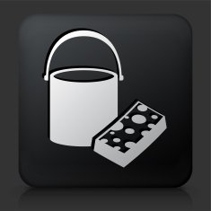 Black Square Button with Bucket & Sponge