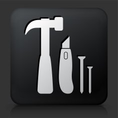 Black Square Button with Construction Tools Icon