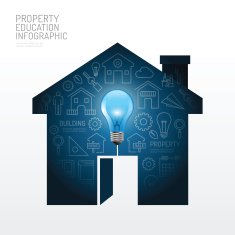 Infographic house with light bulb flat line idea Vector N2
