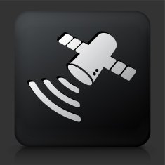 Black Square Button with Artificial Satellite