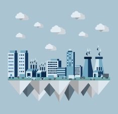 Pollution city concept illustration in flat style design