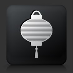 Black Square Button with Flying Chinese Lantern