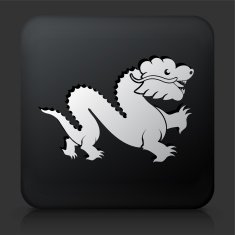 Black Square Button with Chinese Dragon