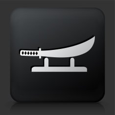 Black Square Button with Samurai Sword