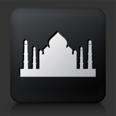 Black Square Button with Muslim Temple Icon