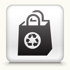 White Square Button with Reusable Shopping Bag