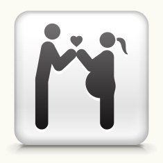 White Square Button with Couple In Love Expecting a Child