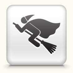 White Square Button with Witch on the Broom