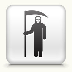 White Square Button with Grim Reaper Holding Scythe