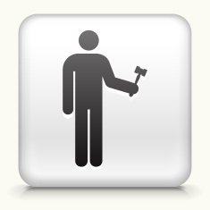 White Square Button with Judge & Hammer Icon
