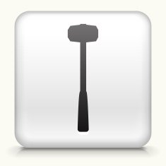 White Square Button with Construction Hammer Icon