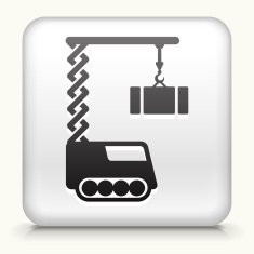 White Square Button with Construction Crane Icon