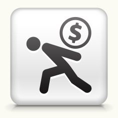 White Square Button with Stick Figure Carrying Coin