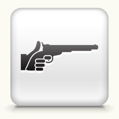 White Square Button with Holding Pistol Icon