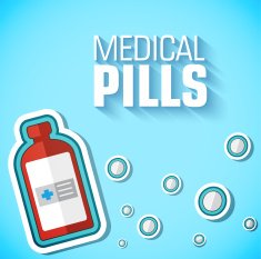 flat sticker medical bottle pills background concept