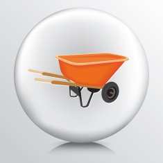 Round Icon With Orange and Brown Garden Wheelbarrow
