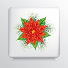 Square Icon With a Big Red and Green Poinsettia