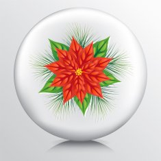 Round Icon With a Big Red and Green Poinsettia