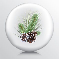 Round Icon With Three Evergreen Sprigs and Two Pine Cones