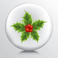 Round Icon With Holly Sprig Star and Red Berries