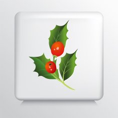 Square Icon With Holly Sprig and Big Red Berries