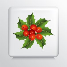 Square Icon With Holly Sprig Star and Red Berries
