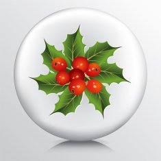Round Icon With Holly Sprig Star and Red Berries N2