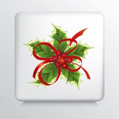 Square Icon With Holly Sprig Star and Red Berries N2